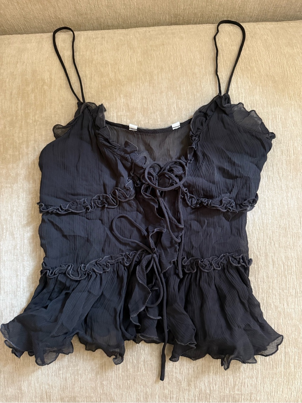 Zara Black Ruffled Tie-Front Camisole